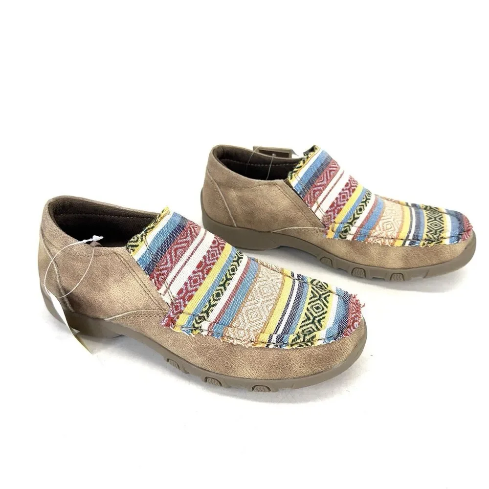 Roper Womens Beige Multi Fabric Johnnie Slip-On Shoes Size 6 Striped Geometric